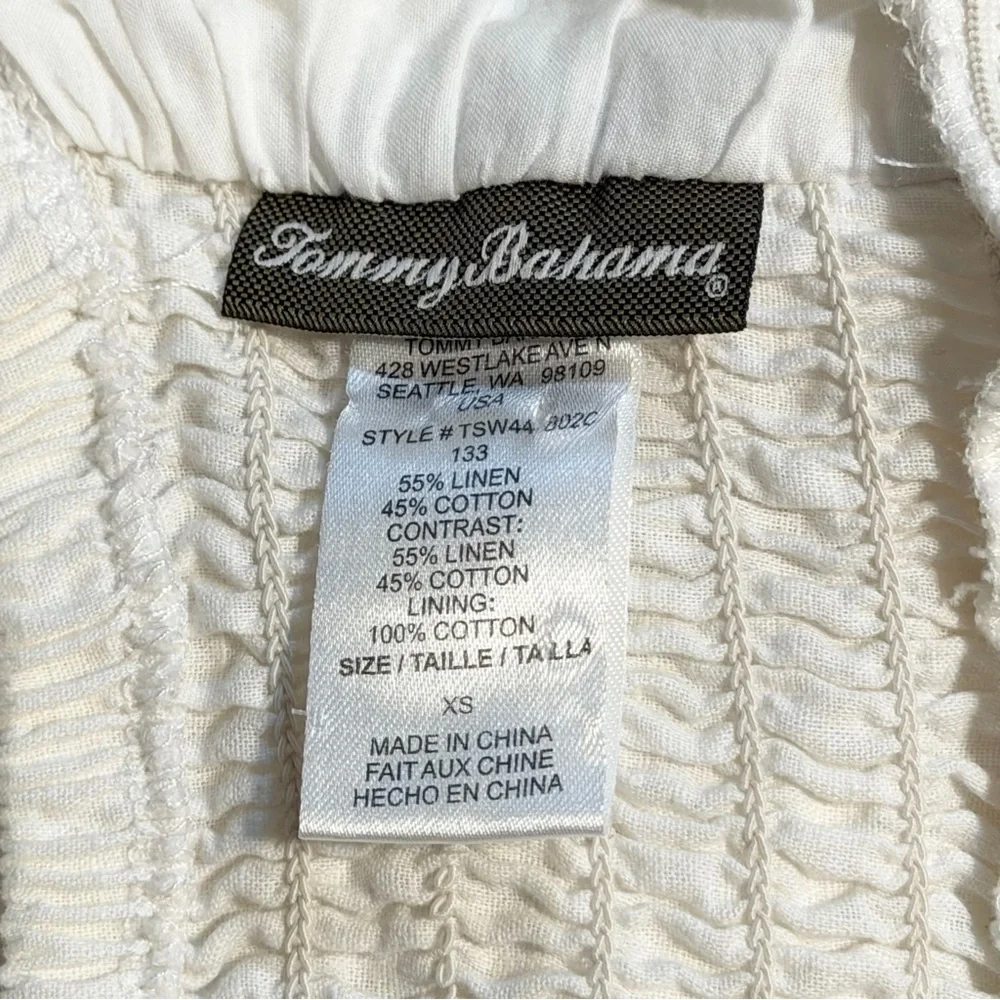 VINTAGE Tommy Bahama linen cotton‎ strapless dress long maxi smocked bow waist